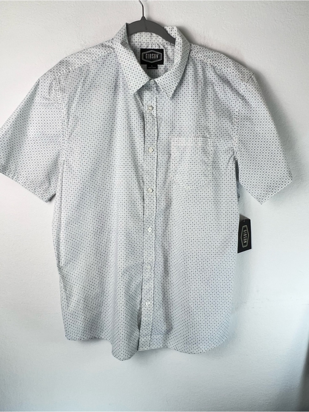 Gibson Short Sleeve White Blue Button Down Western Office Vacation Beach Resort